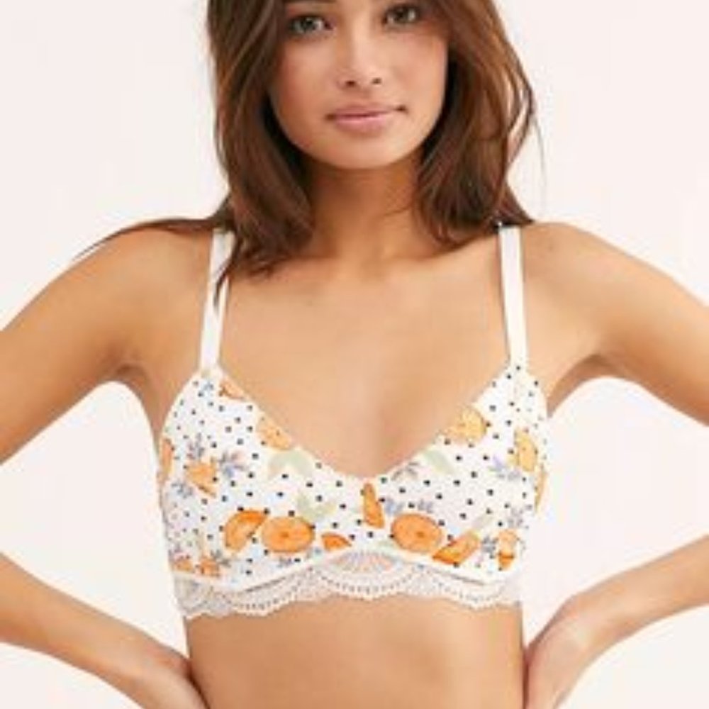 Free People Womens Mari Printed Bralette Ivory Combo Small - Picture 1 of 4